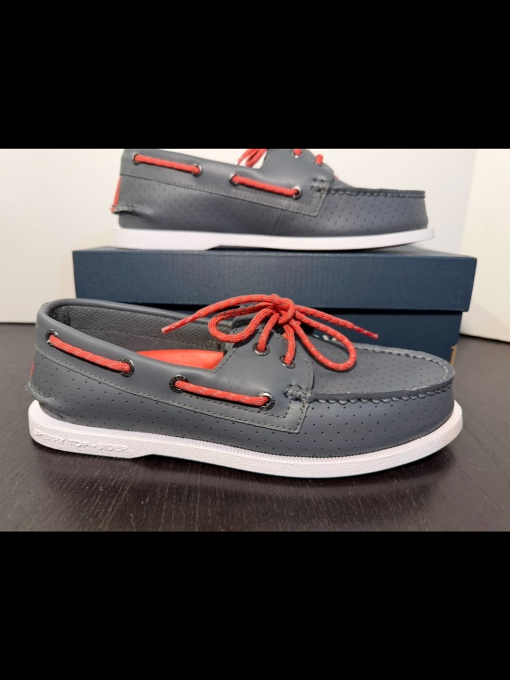 Sperry Resort A/O 2-Eye Perforated Top Sider Boat Shoes Grey Mens 7.5M